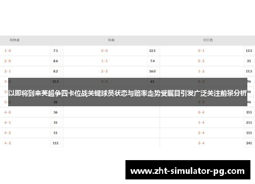 以即将到来英超争四卡位战关键球员状态与赔率走势受瞩目引发广泛关注前景分析